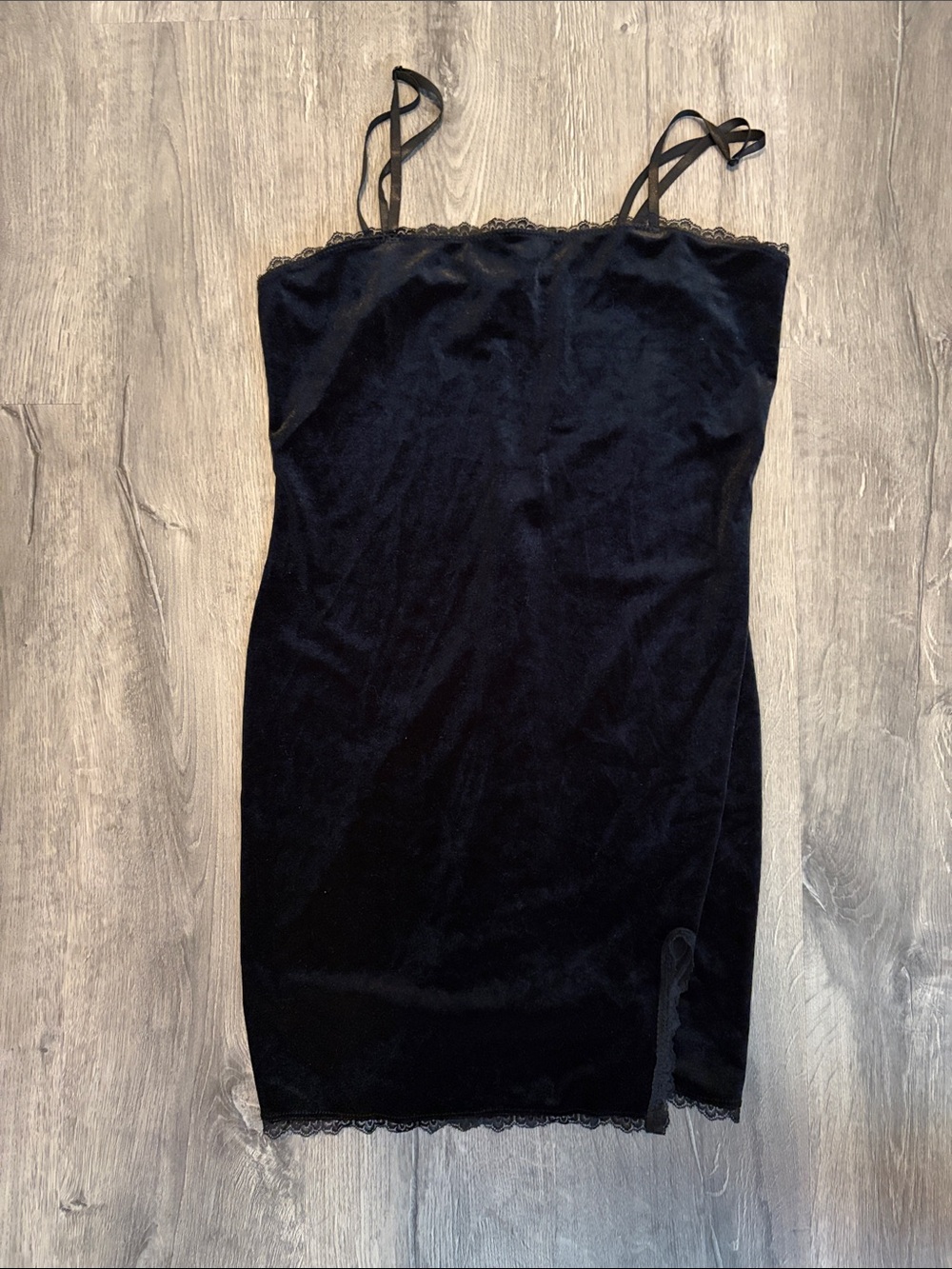 Forever 21 Black Velvet Lace-Trim Slip Mini Dress